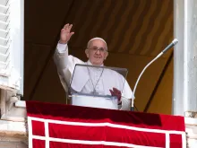 Pope Francis waves during the Angelus at the Vatican July 18, 2021.